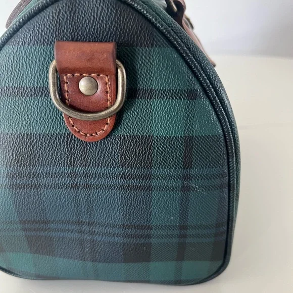 Polo Ralph Lauren Vintage Blackwatch Plaid Leather Boston Satchel Hand Bag - Picture 8 of 16